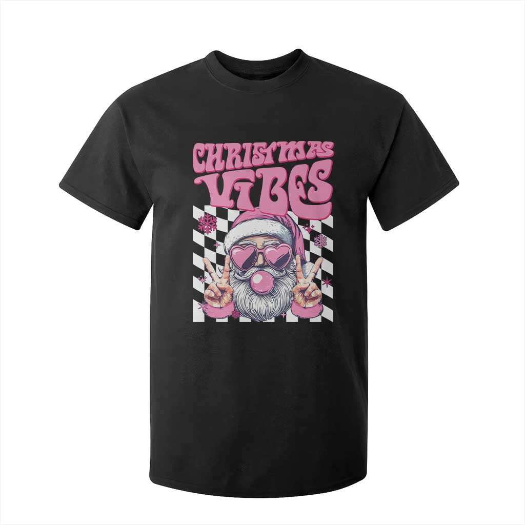 Funny Pink Santa Christmas T Shirt For Kid Christmas Vibes Checkboard TS11 Black Print Your Wear