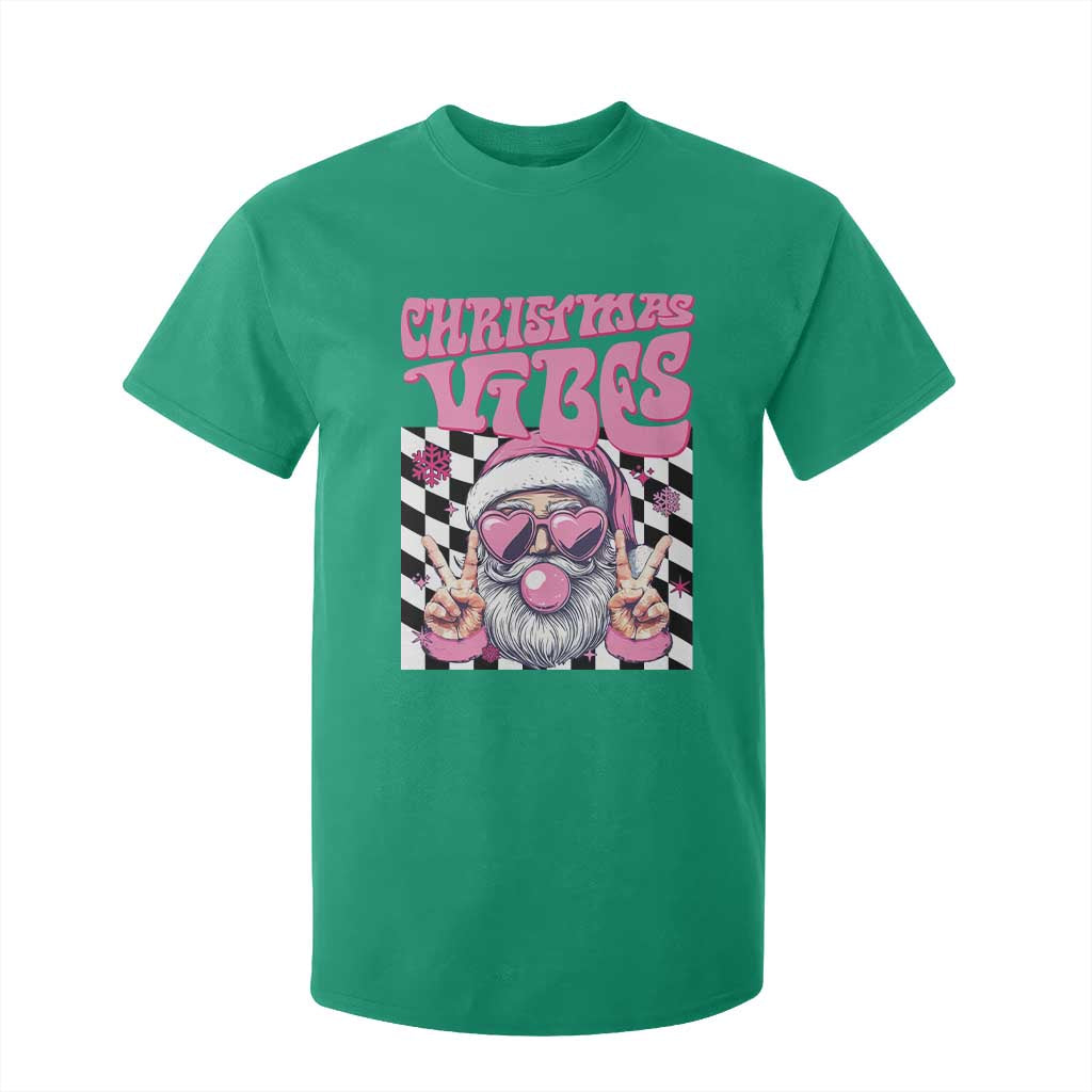 Funny Pink Santa Christmas T Shirt For Kid Christmas Vibes Checkboard TS11 Irish Green Print Your Wear