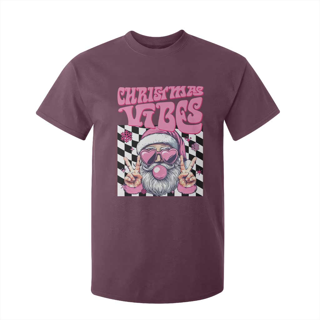 Funny Pink Santa Christmas T Shirt For Kid Christmas Vibes Checkboard TS11 Maroon Print Your Wear