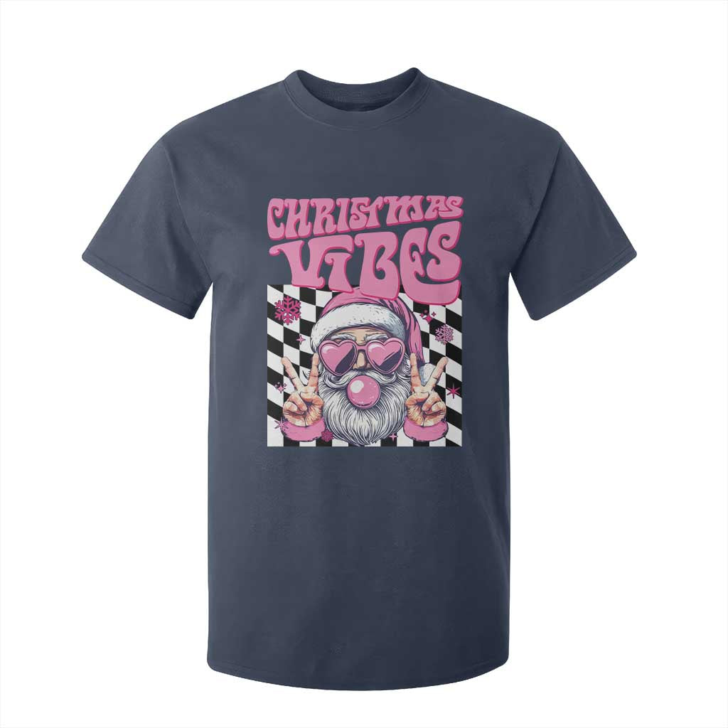 Funny Pink Santa Christmas T Shirt For Kid Christmas Vibes Checkboard TS11 Navy Print Your Wear