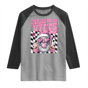 Funny Pink Santa Christmas Raglan Shirt Christmas Vibes Checkboard TS11 Sport Gray Black Print Your Wear