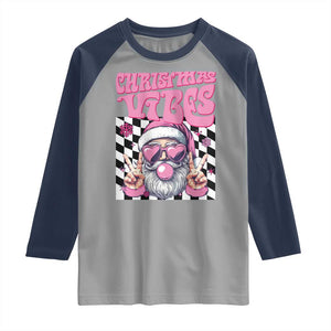 Funny Pink Santa Christmas Raglan Shirt Christmas Vibes Checkboard TS11 Sport Gray Navy Print Your Wear