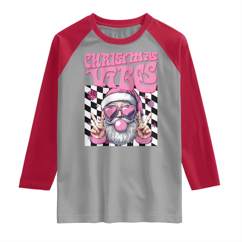 Funny Pink Santa Christmas Raglan Shirt Christmas Vibes Checkboard TS11 Sport Gray Red Print Your Wear