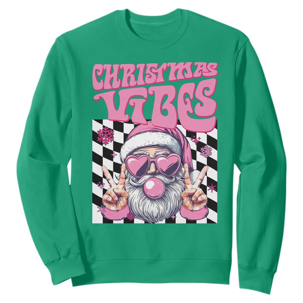 Funny Pink Santa Christmas Sweatshirt Christmas Vibes Checkboard TS11 Irish Green Print Your Wear