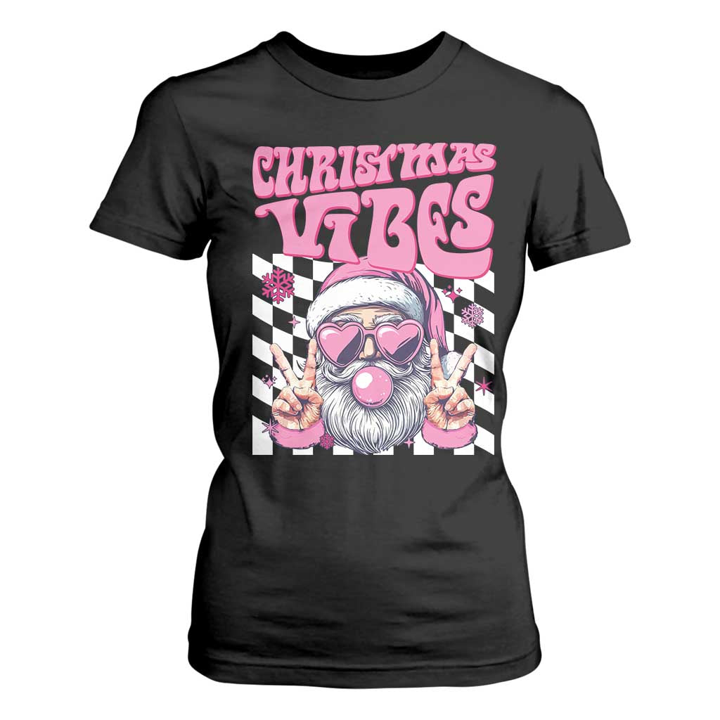 Funny Pink Santa Christmas T Shirt For Women Christmas Vibes Checkboard TS11 Black Print Your Wear