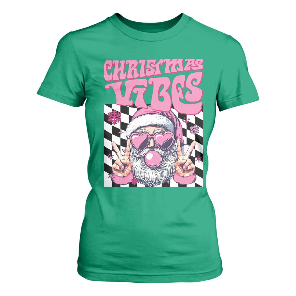 Funny Pink Santa Christmas T Shirt For Women Christmas Vibes Checkboard TS11 Irish Green Print Your Wear