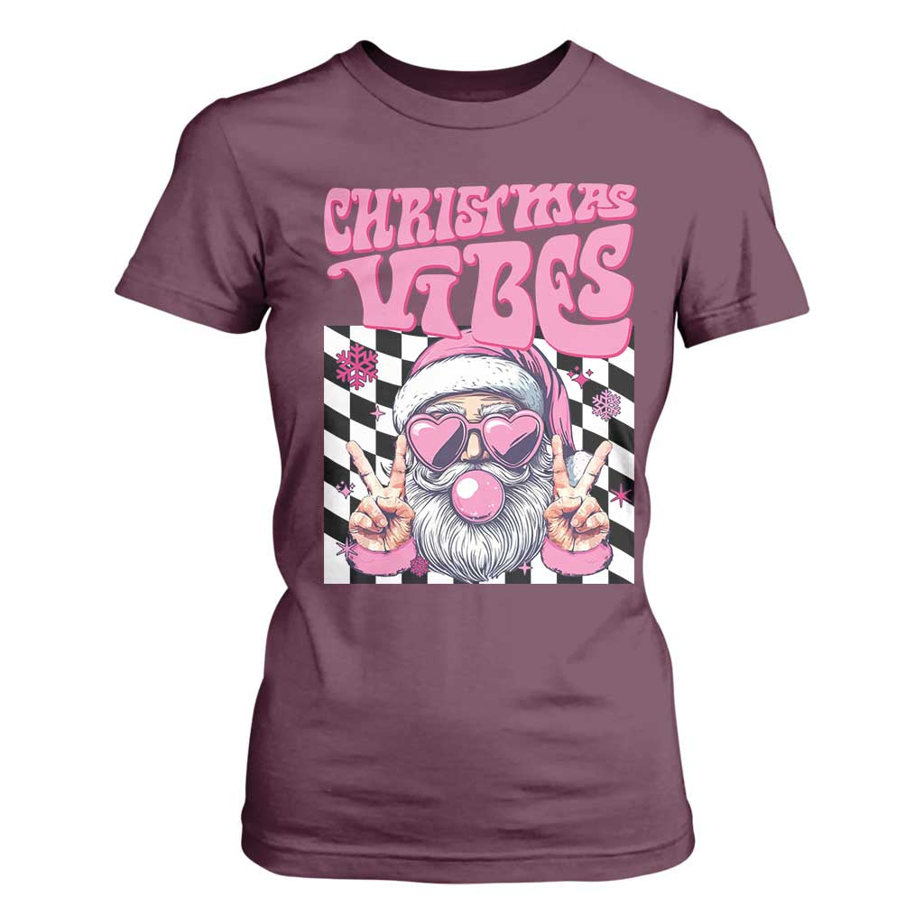 Funny Pink Santa Christmas T Shirt For Women Christmas Vibes Checkboard TS11 Maroon Print Your Wear