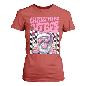 Funny Pink Santa Christmas T Shirt For Women Christmas Vibes Checkboard TS11 Red Print Your Wear