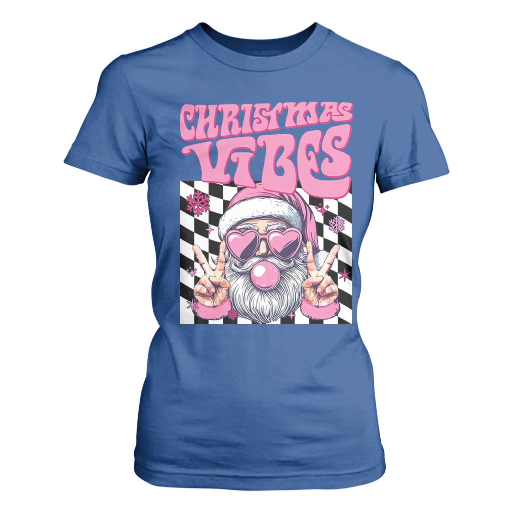 Funny Pink Santa Christmas T Shirt For Women Christmas Vibes Checkboard TS11 Royal Blue Print Your Wear