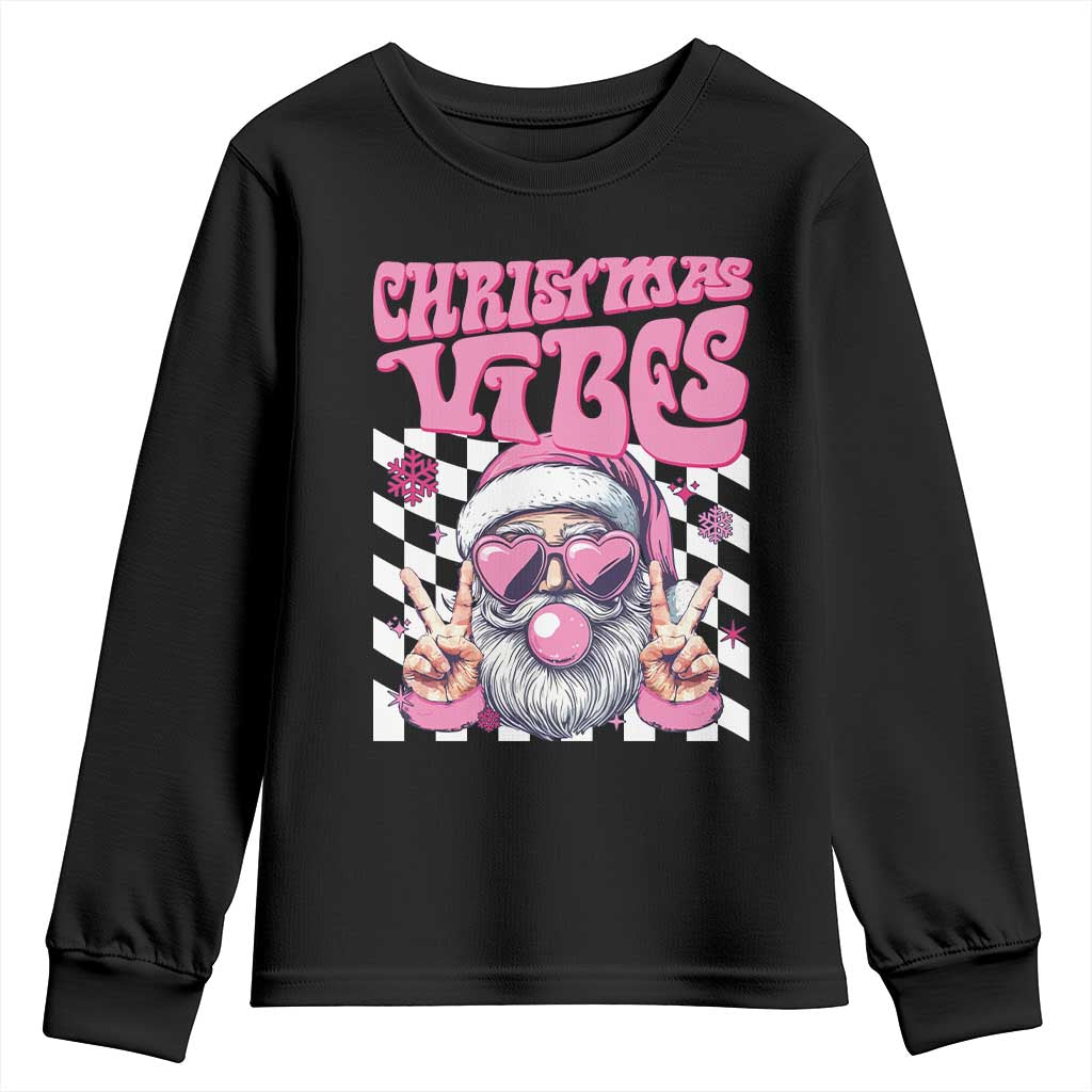 Funny Pink Santa Christmas Youth Sweatshirt Christmas Vibes Checkboard TS11 Black Print Your Wear