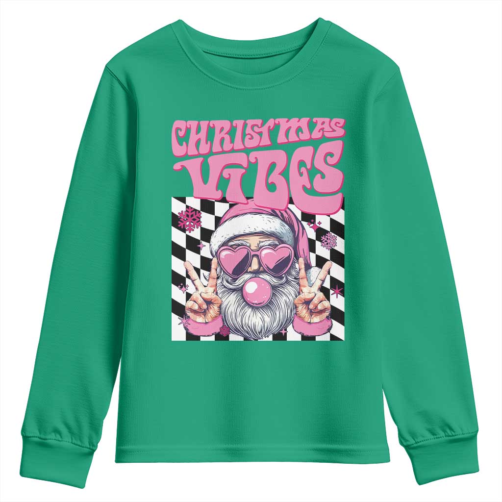 Funny Pink Santa Christmas Youth Sweatshirt Christmas Vibes Checkboard TS11 Irish Green Print Your Wear