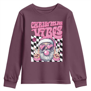 Funny Pink Santa Christmas Youth Sweatshirt Christmas Vibes Checkboard TS11 Maroon Print Your Wear