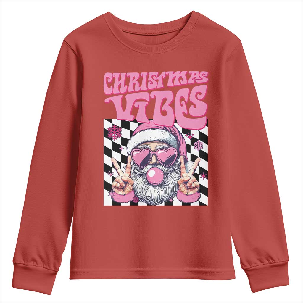 Funny Pink Santa Christmas Youth Sweatshirt Christmas Vibes Checkboard TS11 Red Print Your Wear