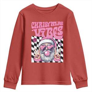 Funny Pink Santa Christmas Youth Sweatshirt Christmas Vibes Checkboard TS11 Red Print Your Wear