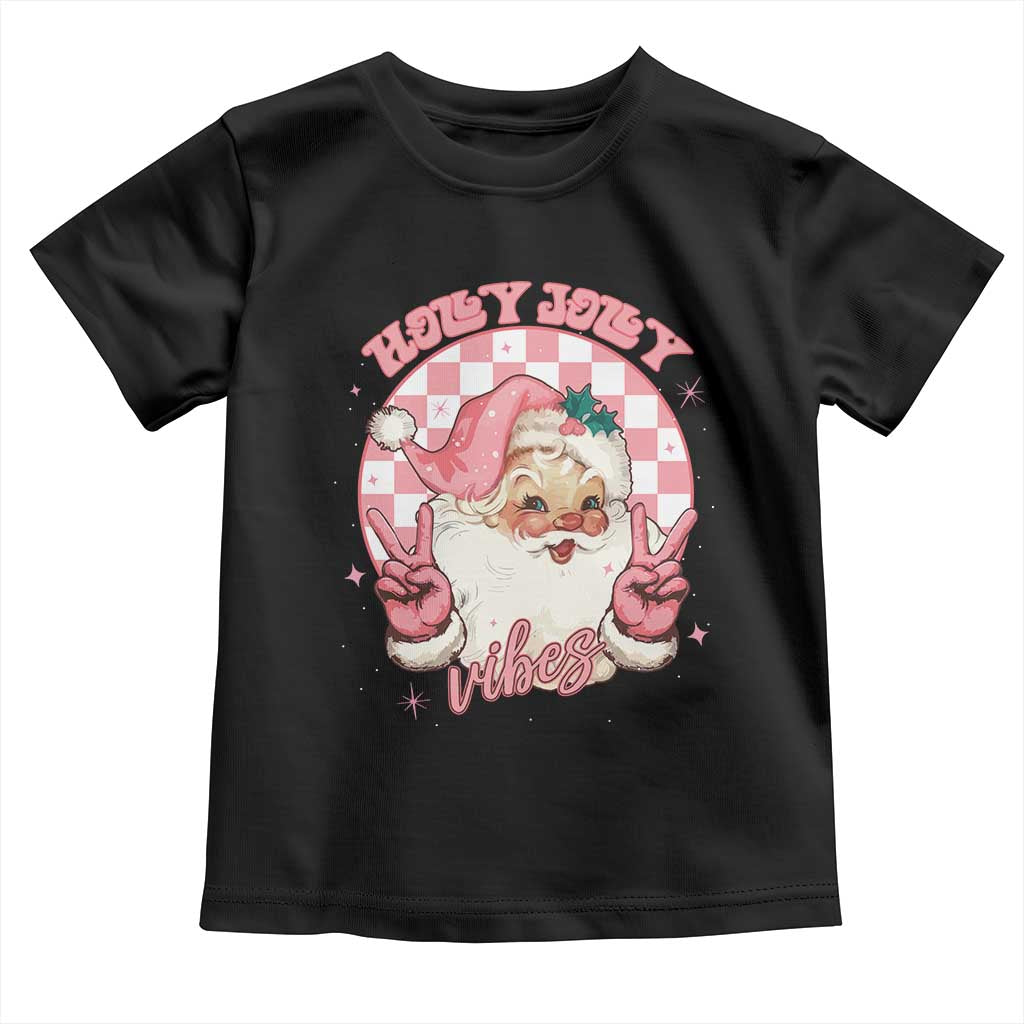 Funny Christmas Baby Shirt Holly Jolly Vibes Retro Pink Santa TS11 Black Print Your Wear
