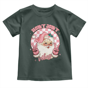 Funny Christmas Baby Shirt Holly Jolly Vibes Retro Pink Santa TS11 Dark Forest Green Print Your Wear