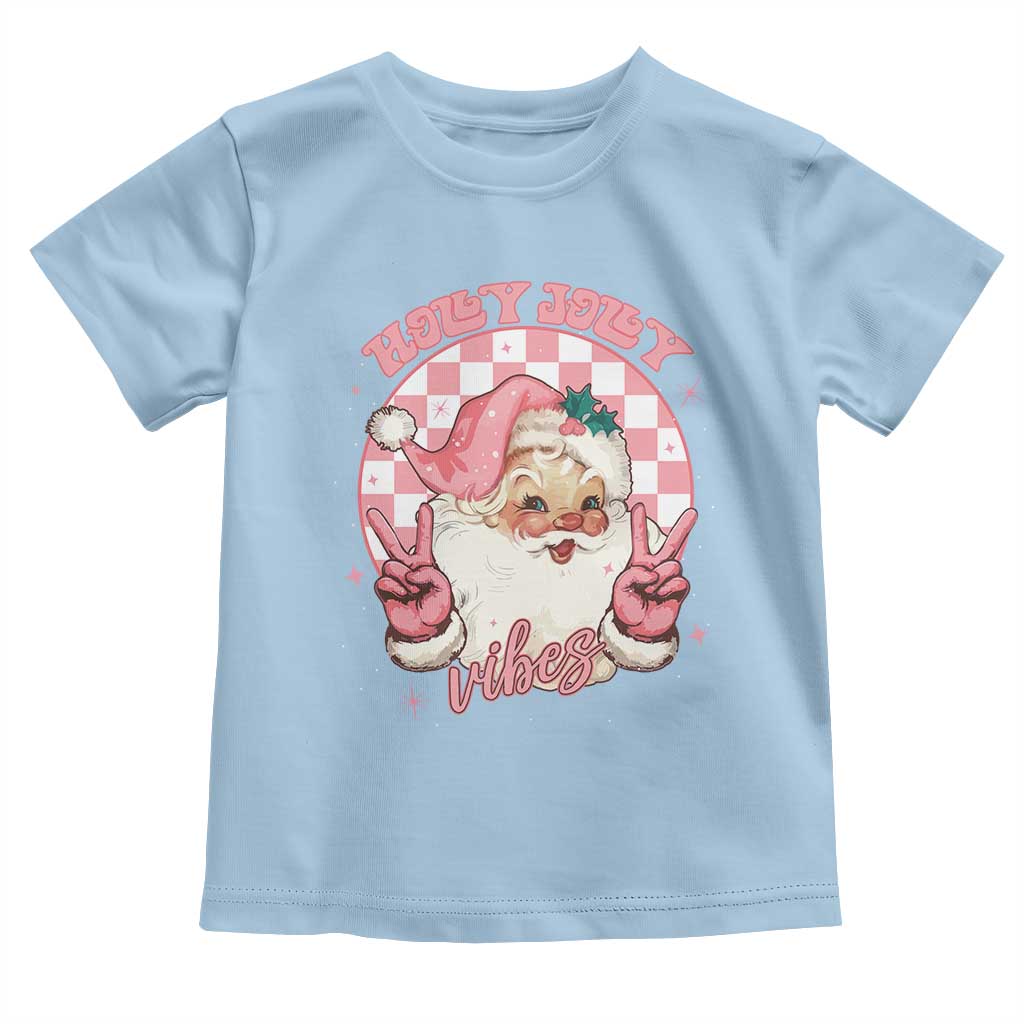 Funny Christmas Baby Shirt Holly Jolly Vibes Retro Pink Santa TS11 Light Blue Print Your Wear