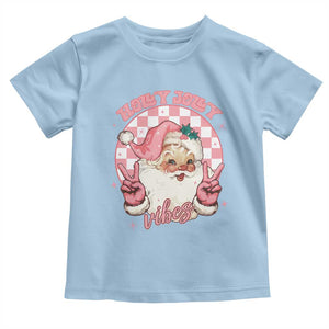 Funny Christmas Baby Shirt Holly Jolly Vibes Retro Pink Santa TS11 Light Blue Print Your Wear