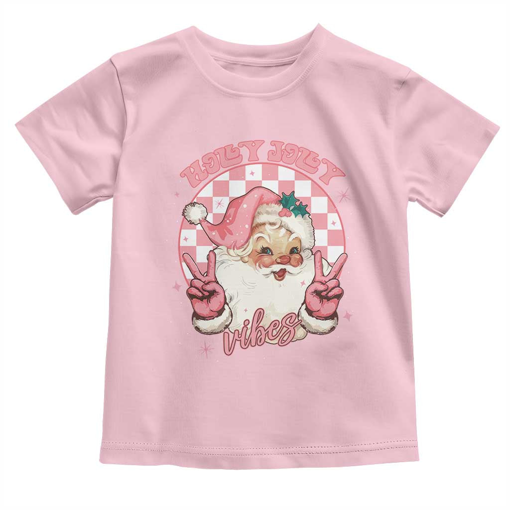 Funny Christmas Baby Shirt Holly Jolly Vibes Retro Pink Santa TS11 Light Pink Print Your Wear