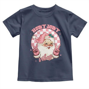 Funny Christmas Baby Shirt Holly Jolly Vibes Retro Pink Santa TS11 Navy Print Your Wear