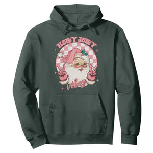 Funny Christmas Hoodie Holly Jolly Vibes Retro Pink Santa TS11 Dark Forest Green Print Your Wear