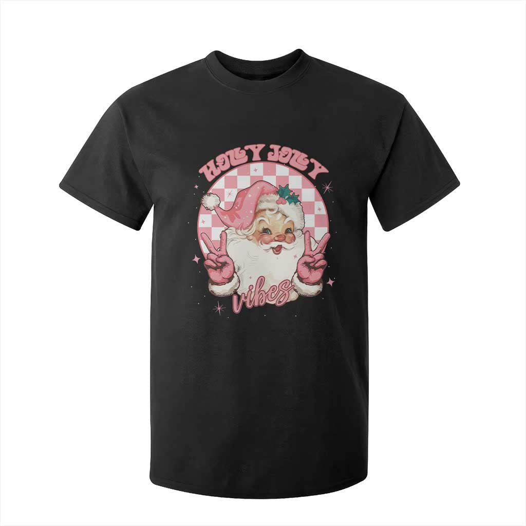Funny Christmas T Shirt For Kid Holly Jolly Vibes Retro Pink Santa TS11 Black Print Your Wear