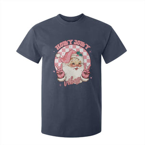 Funny Christmas T Shirt For Kid Holly Jolly Vibes Retro Pink Santa TS11 Navy Print Your Wear