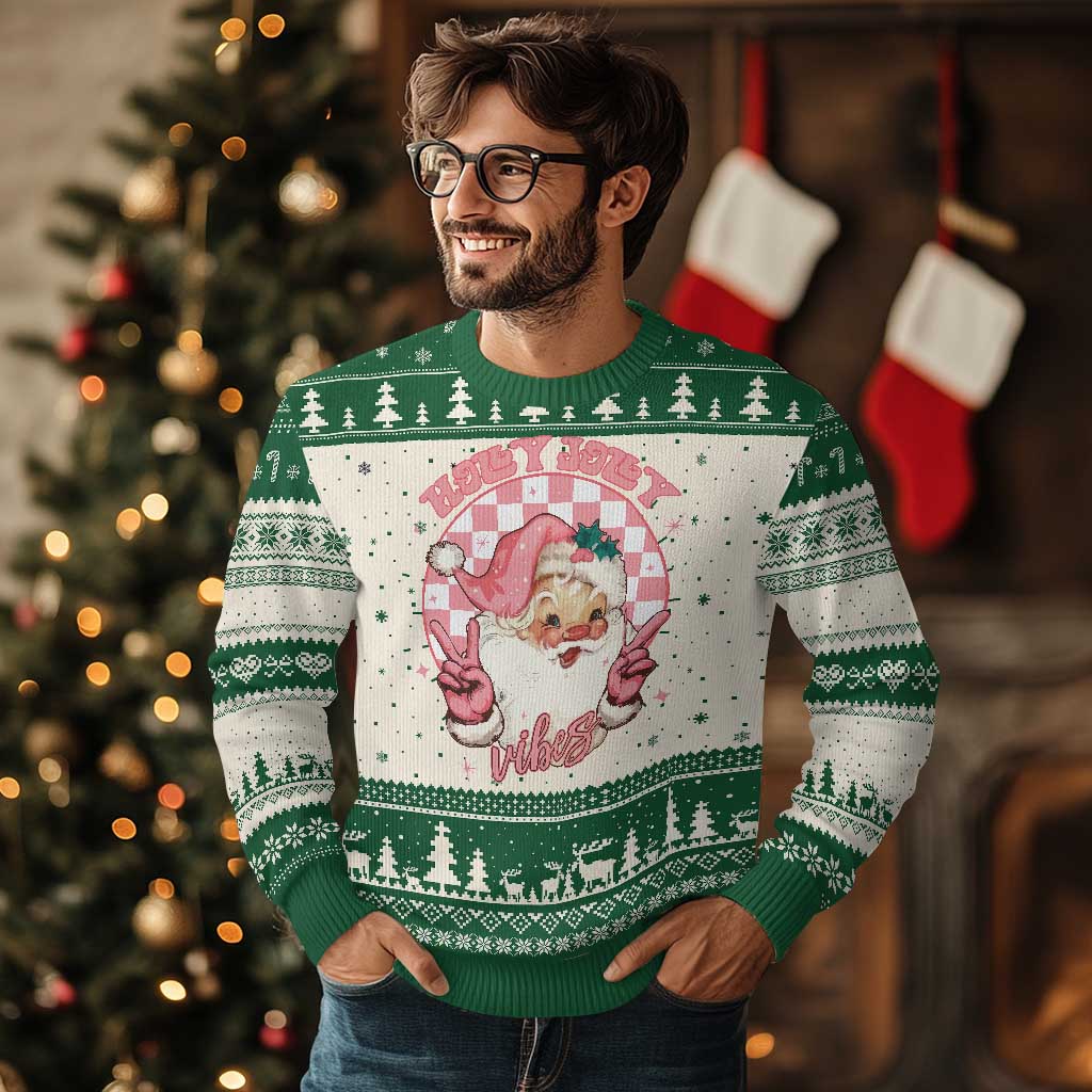 Funny Pink Xmas Retro Santa Ugly Christmas Sweater Holly Jolly Vibes TS11 Green Print Your Wear