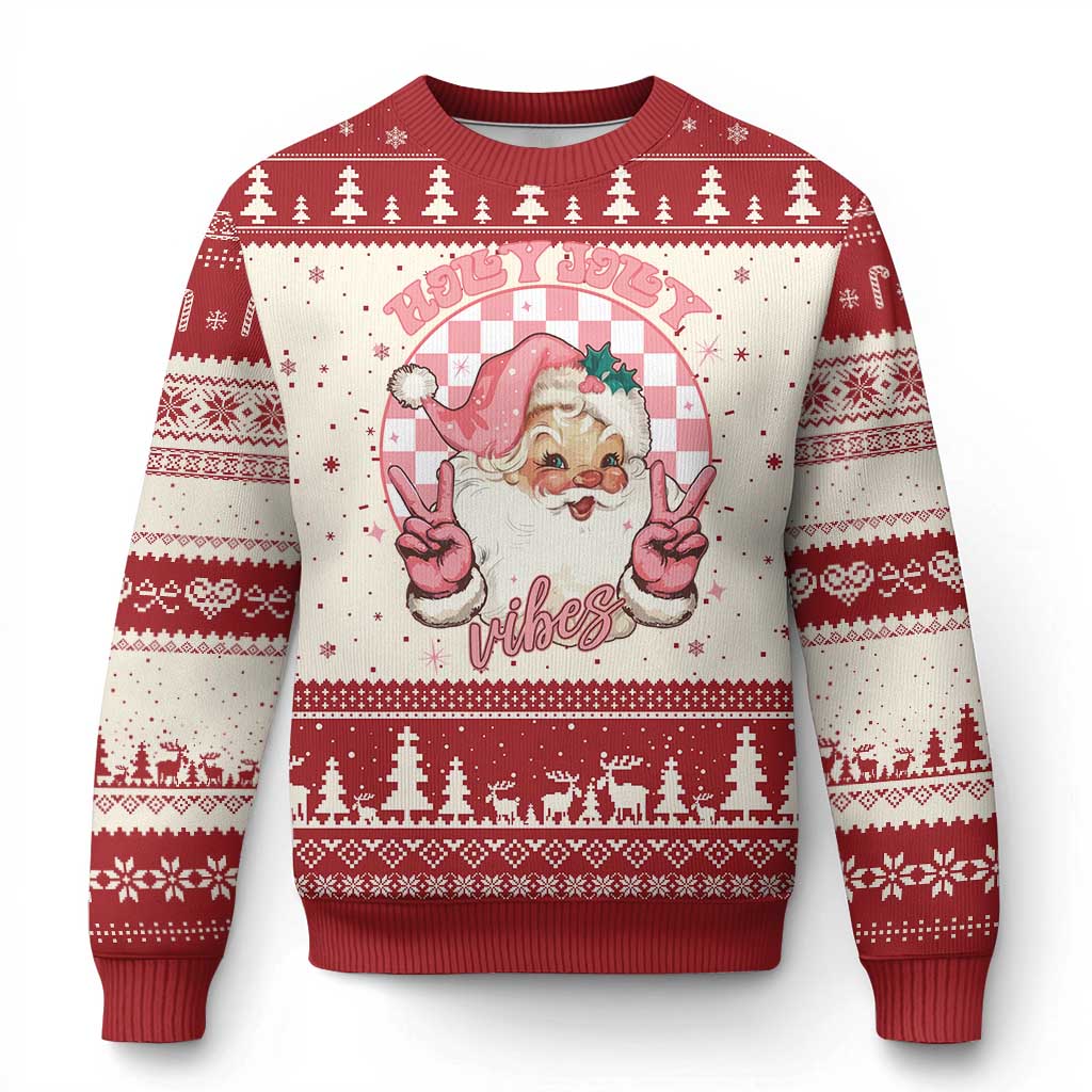 Funny Pink Xmas Retro Santa Ugly Christmas Sweater Holly Jolly Vibes TS11 Red Print Your Wear