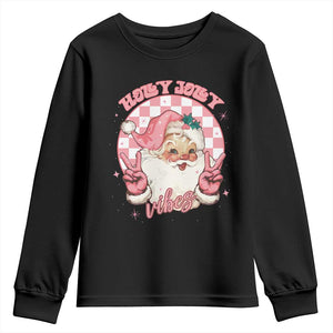 Funny Christmas Youth Sweatshirt Holly Jolly Vibes Retro Pink Santa TS11 Black Print Your Wear