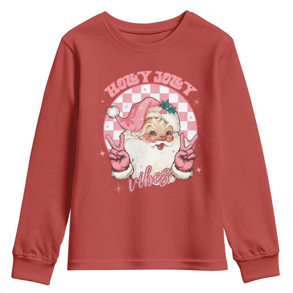 Funny Christmas Youth Sweatshirt Holly Jolly Vibes Retro Pink Santa TS11 Red Print Your Wear