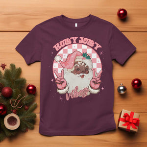 Funny Pink Christmas Retro Black Santa T Shirt Holly Jolly Vibes TS11 Maroon Print Your Wear