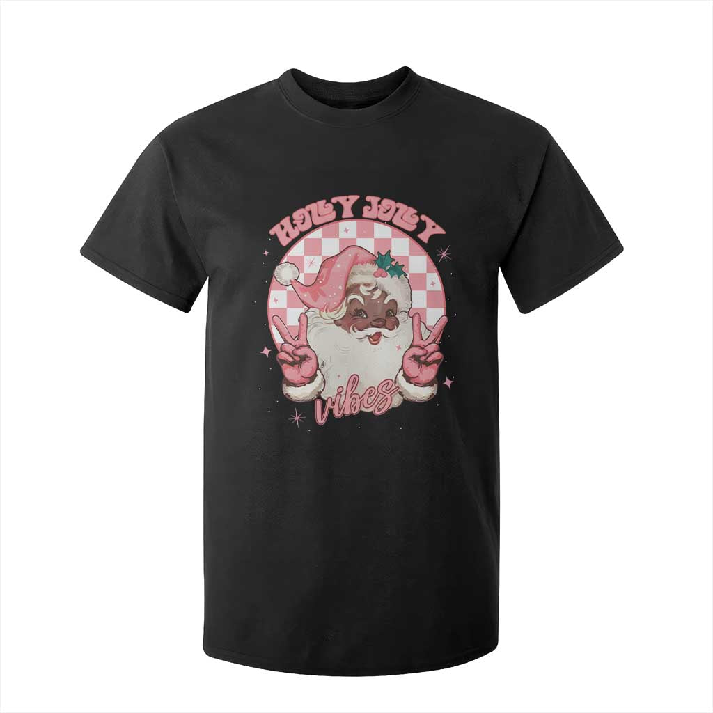 Funny Pink Christmas Retro Black Santa T Shirt For Kid Holly Jolly Vibes TS11 Black Print Your Wear