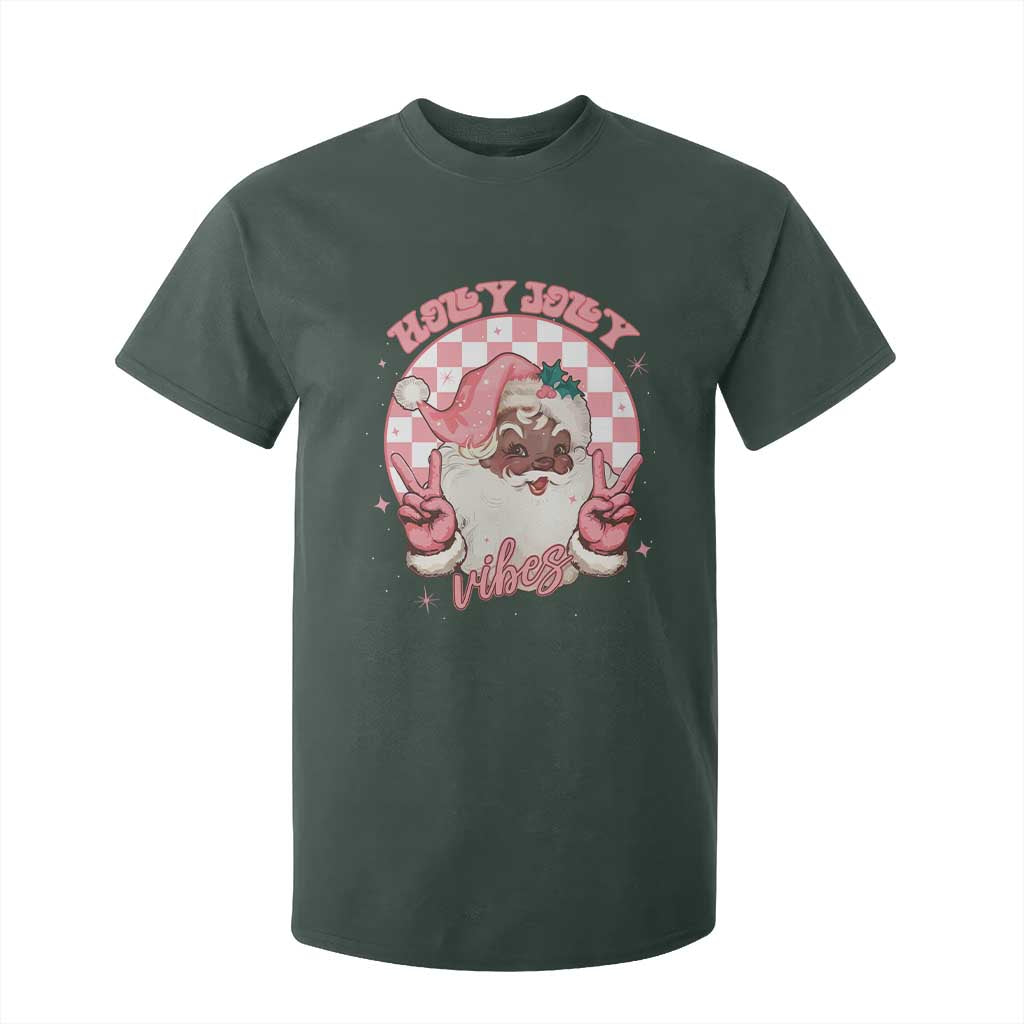 Funny Pink Christmas Retro Black Santa T Shirt For Kid Holly Jolly Vibes TS11 Dark Forest Green Print Your Wear