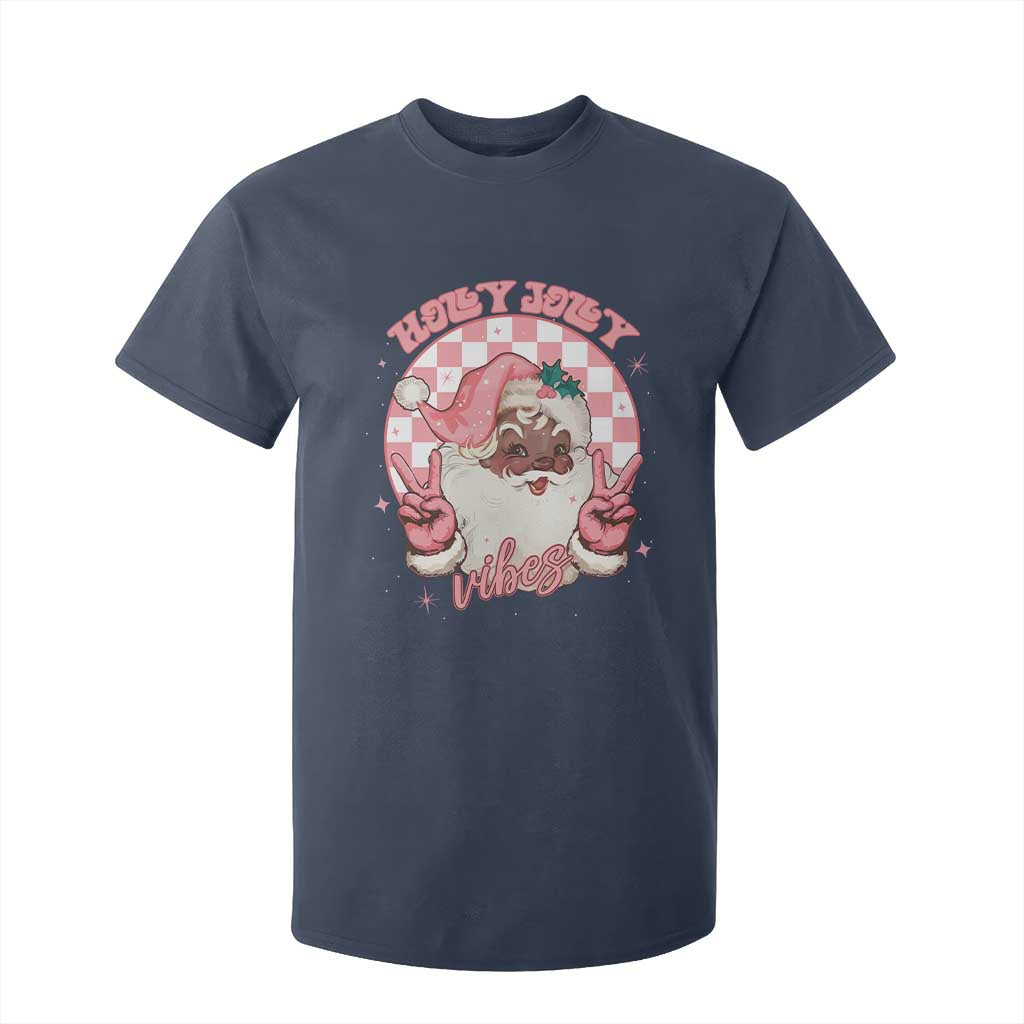Funny Pink Christmas Retro Black Santa T Shirt For Kid Holly Jolly Vibes TS11 Navy Print Your Wear
