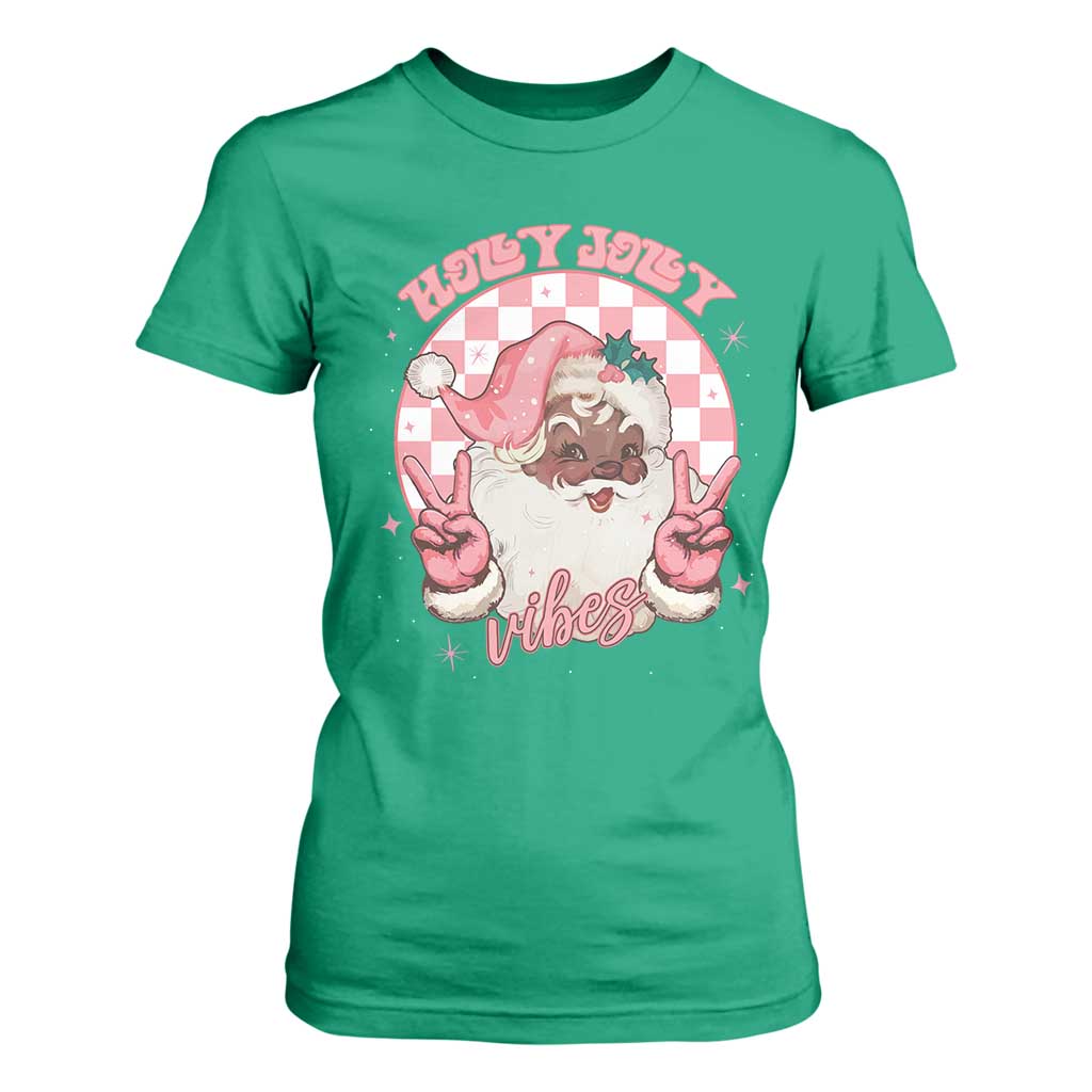 Funny Pink Christmas Retro Black Santa T Shirt For Women Holly Jolly Vibes TS11 Irish Green Print Your Wear