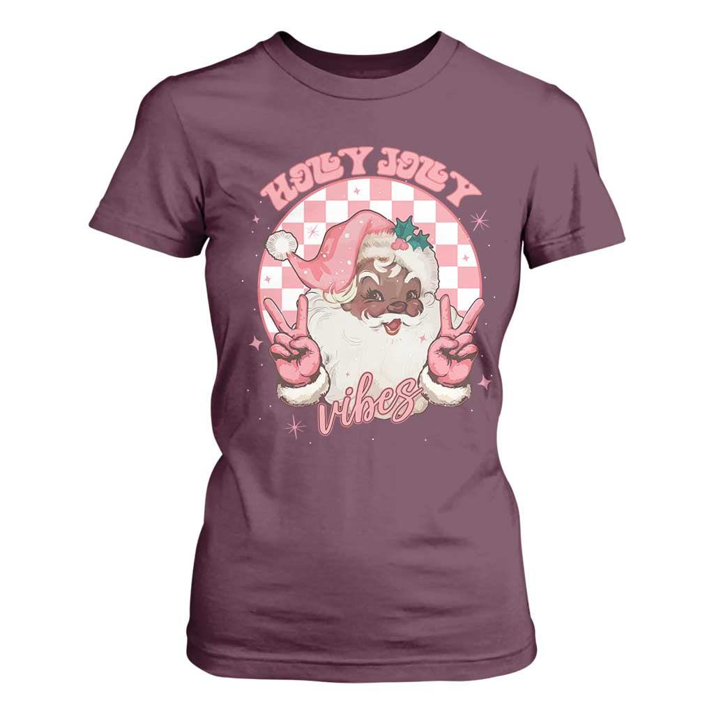 Funny Pink Christmas Retro Black Santa T Shirt For Women Holly Jolly Vibes TS11 Maroon Print Your Wear
