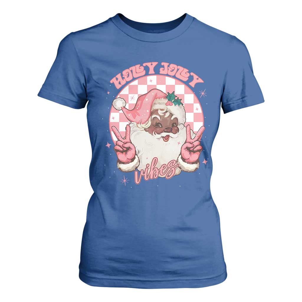 Funny Pink Christmas Retro Black Santa T Shirt For Women Holly Jolly Vibes TS11 Royal Blue Print Your Wear