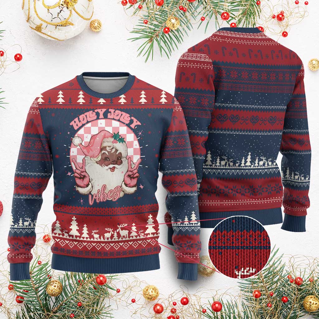 Funny Pink Xmas Retro Black Santa Ugly Christmas Sweater Holly Jolly Vibes TS11 Burgundy Print Your Wear