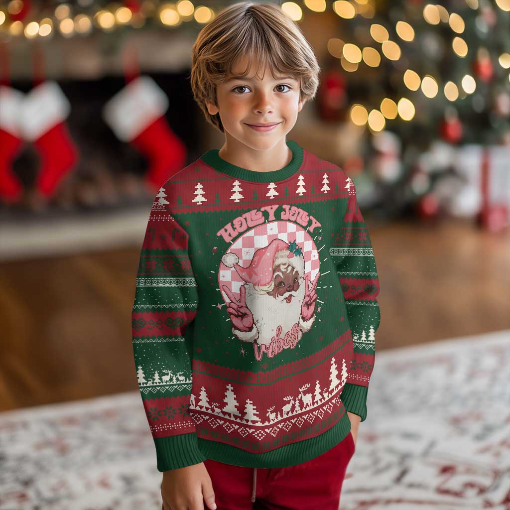 Funny Pink Xmas Retro Black Santa Ugly Christmas Sweater Holly Jolly Vibes TS11 Christmas Print Your Wear