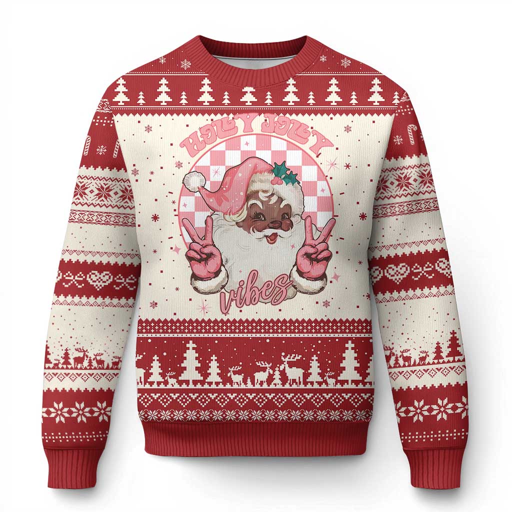 Funny Pink Xmas Retro Black Santa Ugly Christmas Sweater Holly Jolly Vibes TS11 Red Print Your Wear