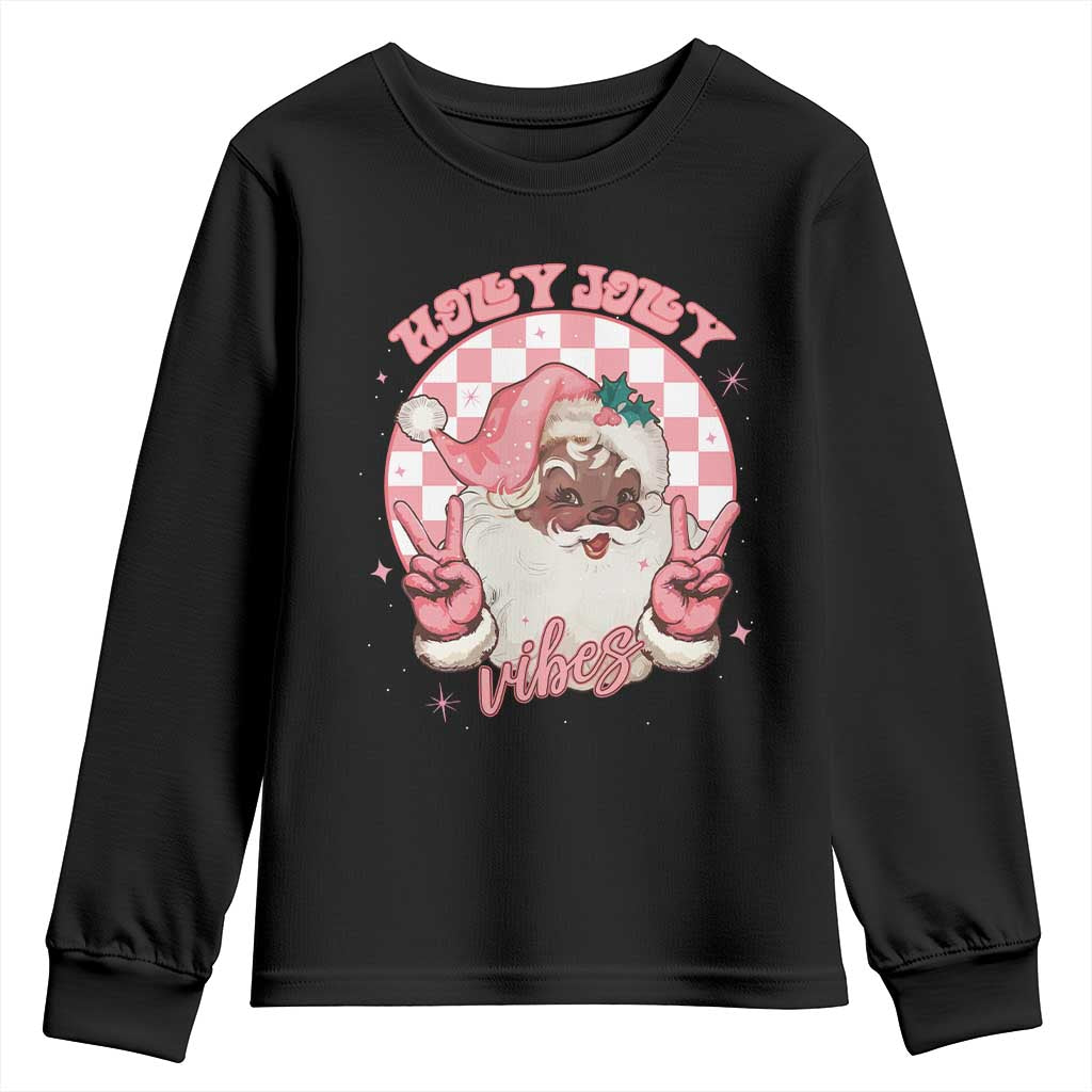 Funny Pink Christmas Retro Black Santa Youth Sweatshirt Holly Jolly Vibes TS11 Black Print Your Wear