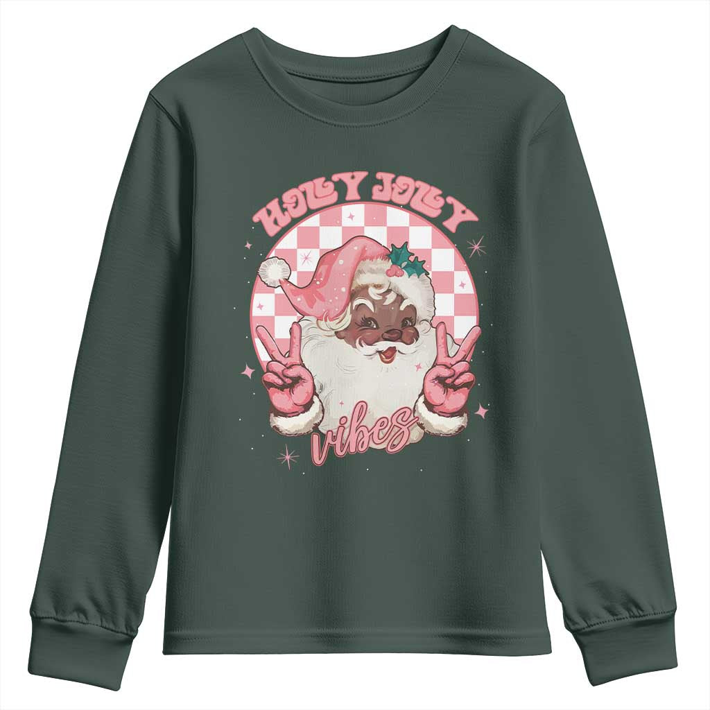 Funny Pink Christmas Retro Black Santa Youth Sweatshirt Holly Jolly Vibes TS11 Dark Forest Green Print Your Wear