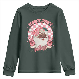 Funny Pink Christmas Retro Black Santa Youth Sweatshirt Holly Jolly Vibes TS11 Dark Forest Green Print Your Wear
