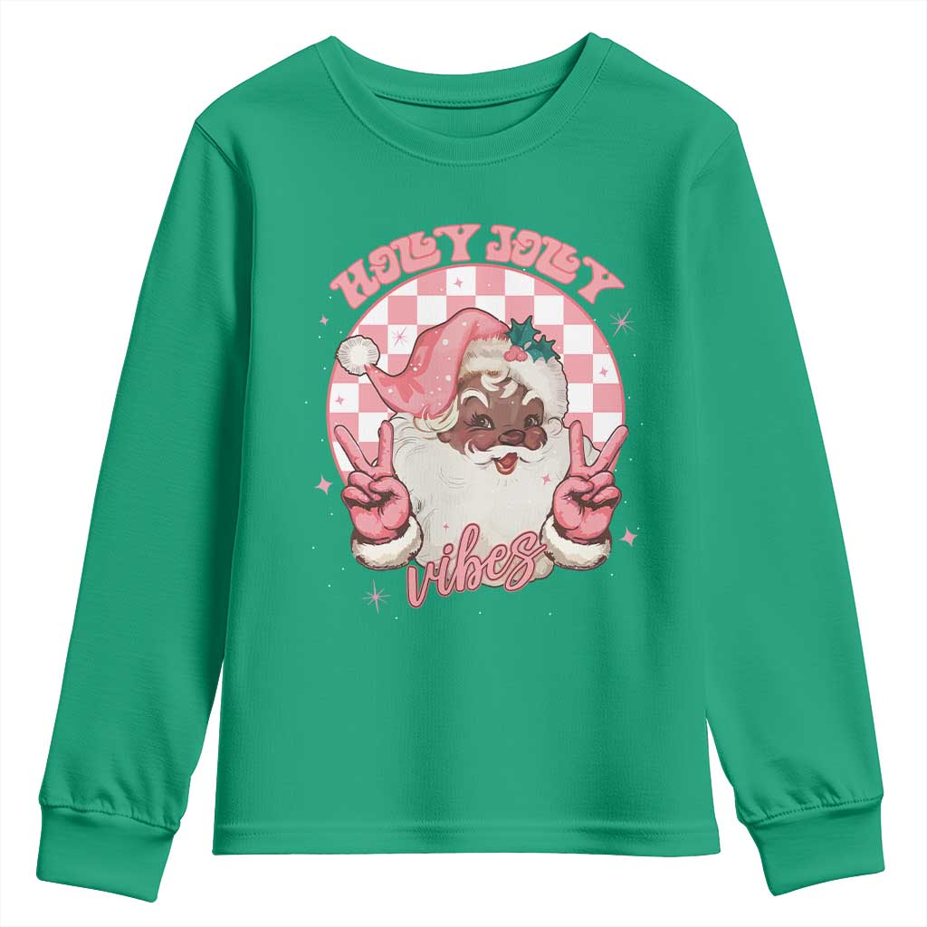Funny Pink Christmas Retro Black Santa Youth Sweatshirt Holly Jolly Vibes TS11 Irish Green Print Your Wear