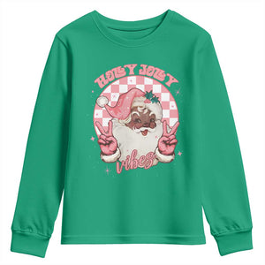 Funny Pink Christmas Retro Black Santa Youth Sweatshirt Holly Jolly Vibes TS11 Irish Green Print Your Wear