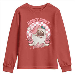 Funny Pink Christmas Retro Black Santa Youth Sweatshirt Holly Jolly Vibes TS11 Red Print Your Wear