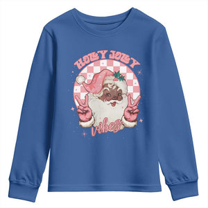 Funny Pink Christmas Retro Black Santa Youth Sweatshirt Holly Jolly Vibes TS11 Royal Blue Print Your Wear