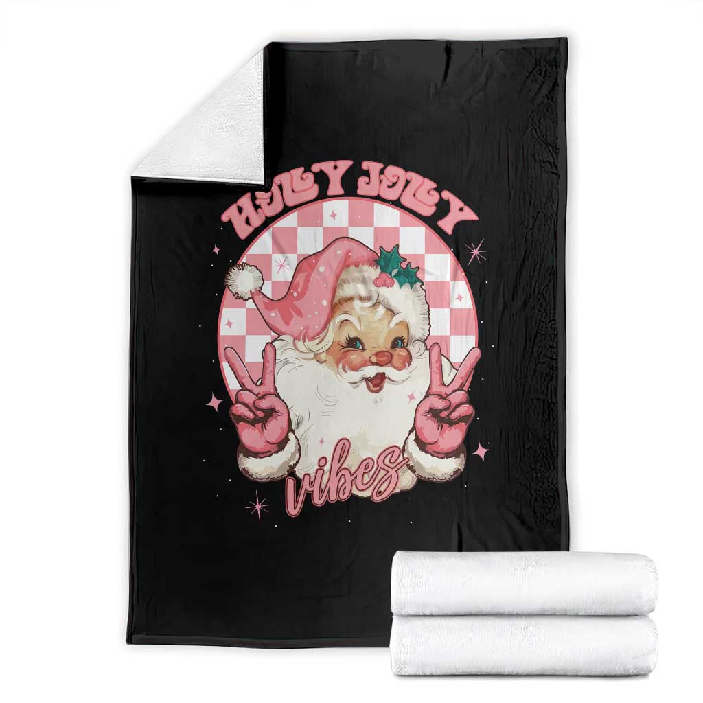 Funny Christmas Throw Blanket Holly Jolly Vibes Retro Pink Santa TS11 Black Print Your Wear