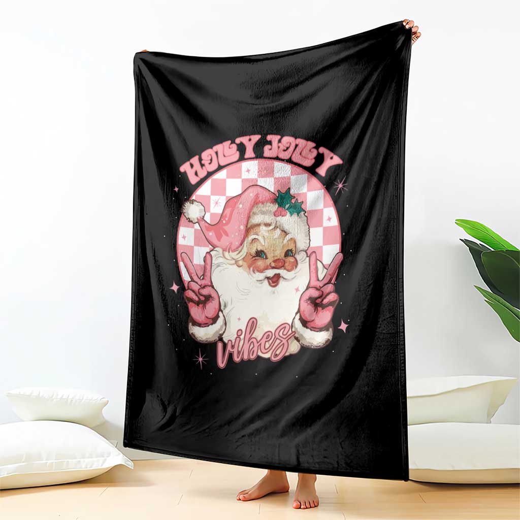 Funny Christmas Throw Blanket Holly Jolly Vibes Retro Pink Santa TS11 Print Your Wear